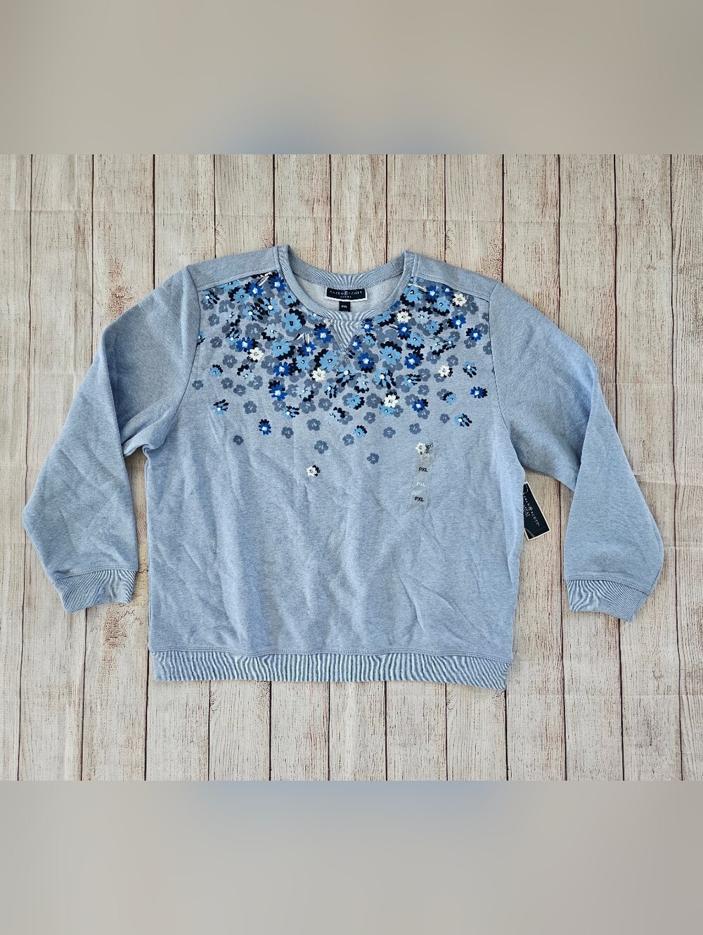 Karen Scott Blue Floral Crewneck Sweatshirt